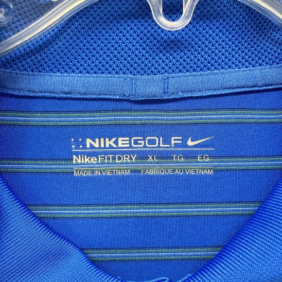 Nike Polo‎ Shirt Mens Size XL stripes Blue Golf Fit Dry short Sleeve henley - Picture 9 of 12